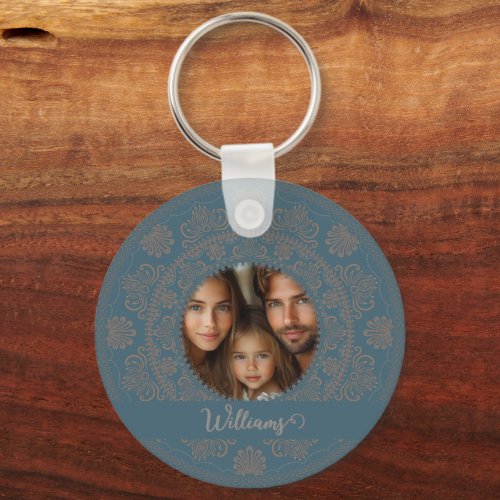 Personalized Family Portrait Gold Rococo Mandala Keychain