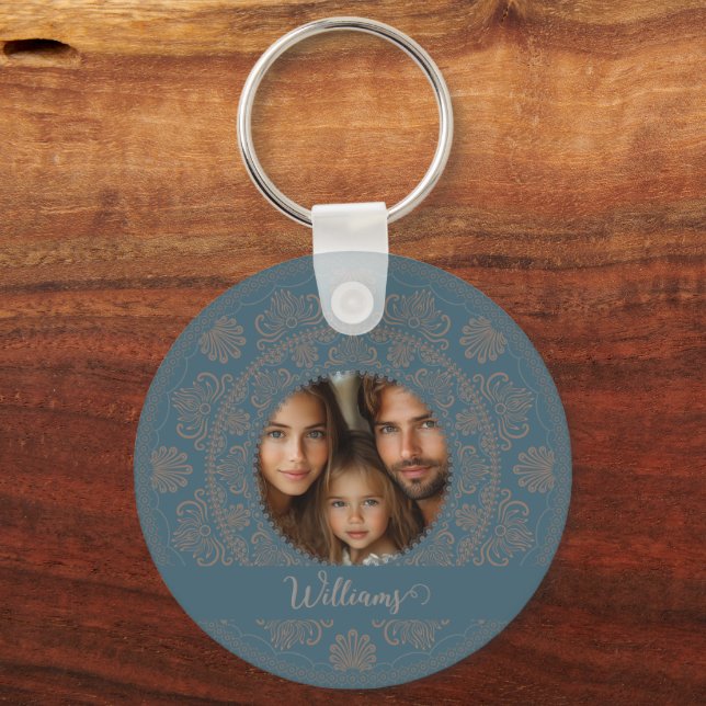 Personalized Family Portrait Gold Rococo Mandala Keychain (Front)