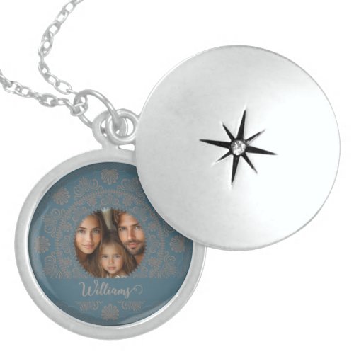 Personalized Family Portrait Gold Rococo Mandala Locket Necklace