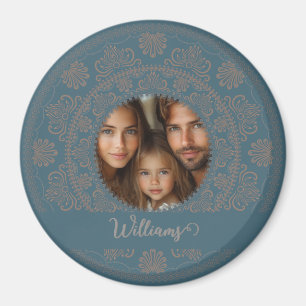 Personalized Family Portrait Gold Rococo Mandala Magnet