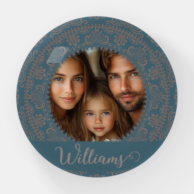 Personalized Family Portrait Gold Rococo Mandala Paperweight (Front)