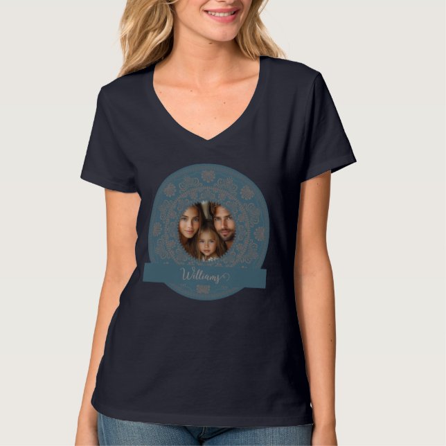 Personalized Family Portrait Gold Rococo Mandala T-Shirt (Front)