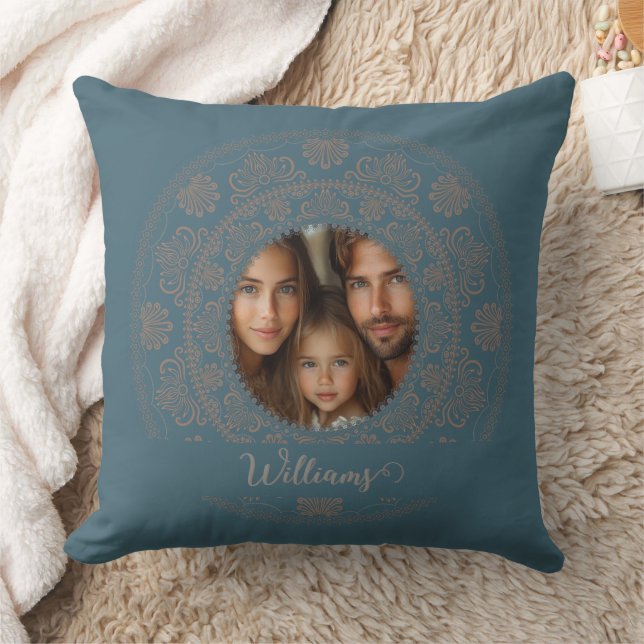Personalized Family Portrait Gold Rococo Mandala Throw Pillow (Blanket)