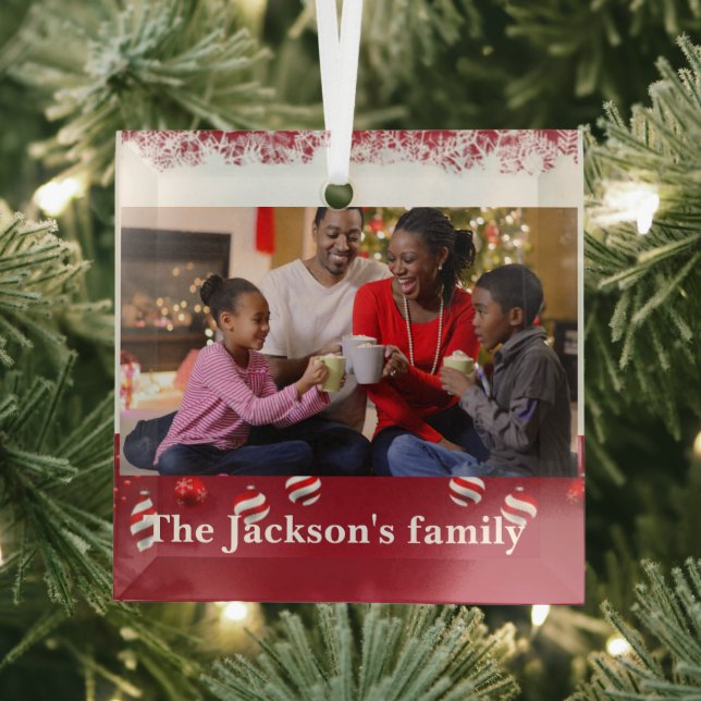  personalized family portrait  photo Christmas  Glass Ornament (Insitu)