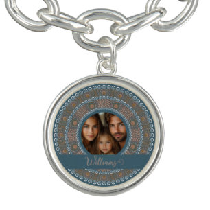 Personalized Family Portrait Teal and Gold Mandala Bracelet