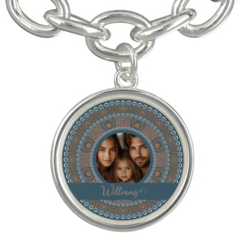 Personalized Family Portrait Teal and Gold Mandala Bracelet