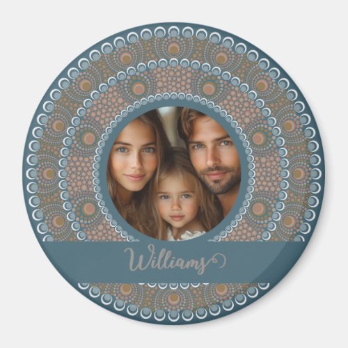 Personalized Family Portrait Teal and Gold Mandala Magnet