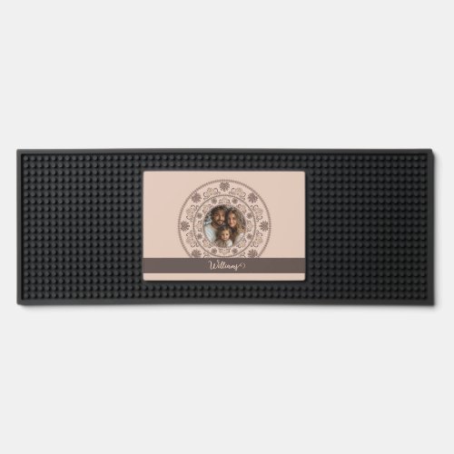 Personalized Family Portrait Warm Neutrals Mandala Bar Mat