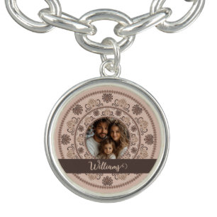 Personalized Family Portrait Warm Neutrals Mandala Bracelet