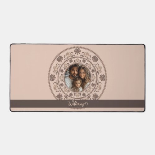 Personalized Family Portrait Warm Neutrals Mandala Desk Mat