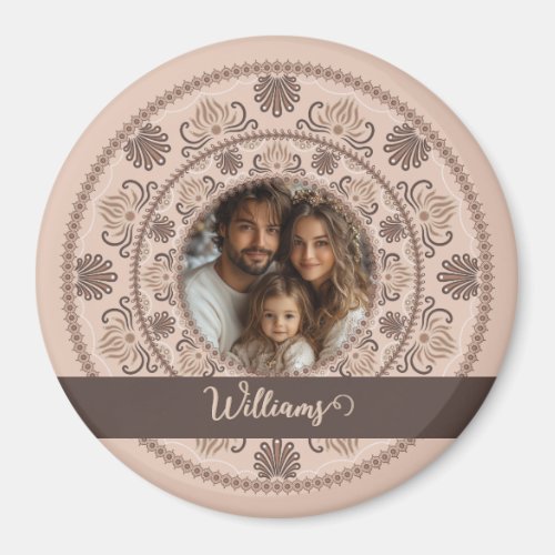Personalized Family Portrait Warm Neutrals Mandala Magnet