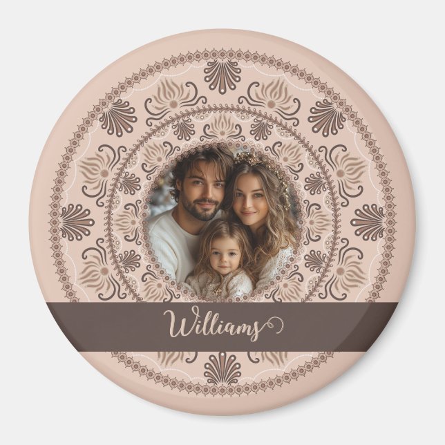 Personalized Family Portrait Warm Neutrals Mandala Magnet (Front)