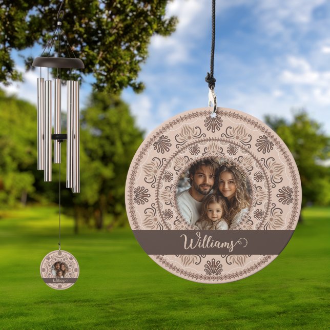 Personalized Family Portrait Warm Neutrals Mandala Wind Chime (Outdoor)