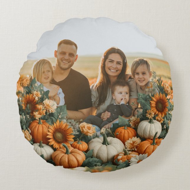 Personalized Family Pumpkin Fall Design Round Pillow (Front)