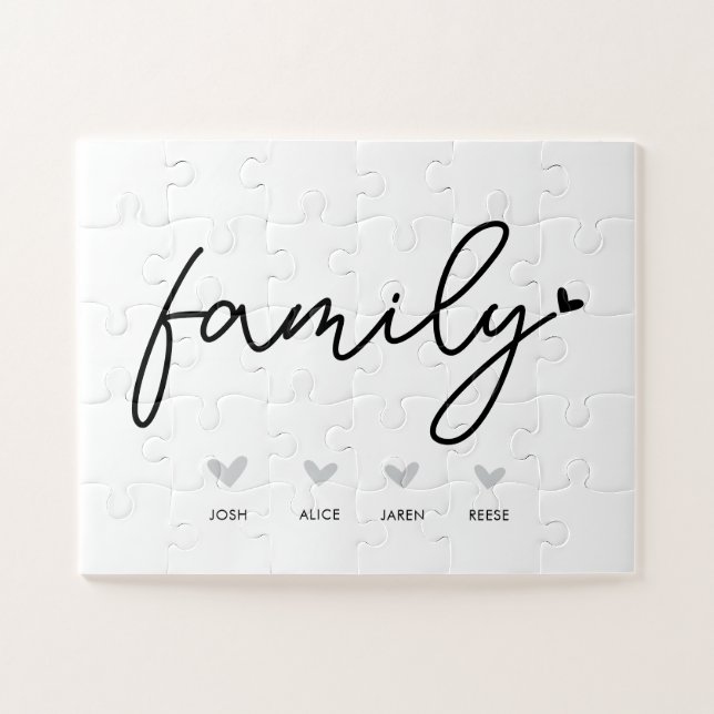 Personalized Family Puzzle Game Cute Hearts & Name (Horizontal)