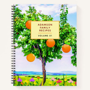 Personalized Family Recipe Book.   Orange Tree Notebook