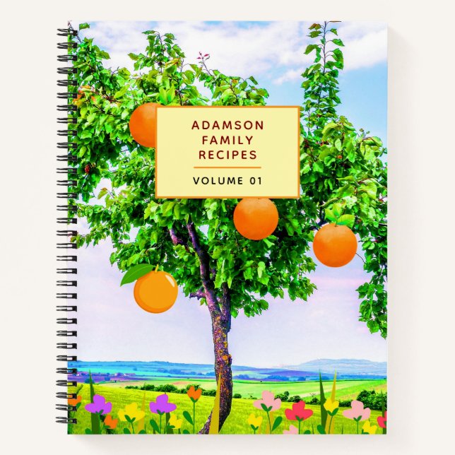 Personalized Family Recipe Book. | Orange Tree Notebook (Front)