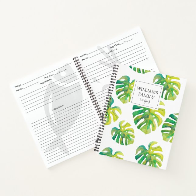 Personalized Family Recipe Book Tropical Monstera (Inside)
