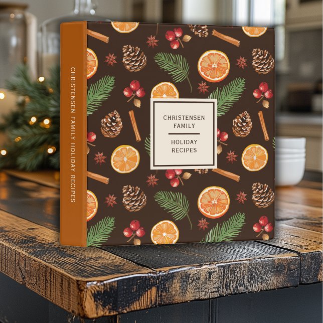 Personalized Family Recipe Botanical Christmas 3 Ring Binder (Shown on a 1" Binder)