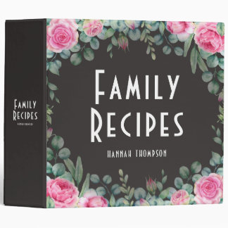 Personalized Family Recipe Chic Pink Floral 3 Ring Binder