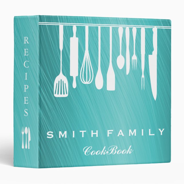 Personalized Family Recipe Cookbook Teal 3 Ring Binder (Front/Spine)