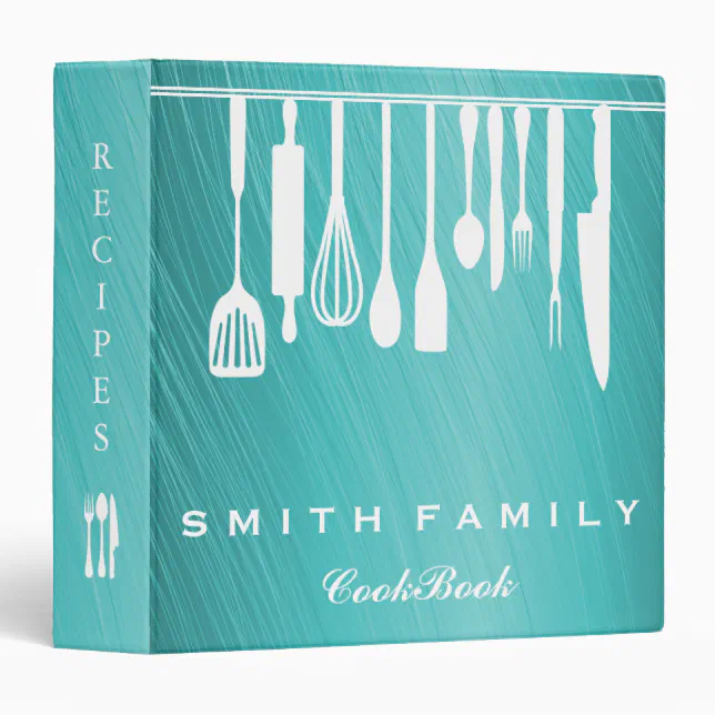 Personalized Family Recipe Cookbook Teal 3 Ring Binder | Zazzle