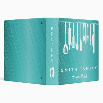 Personalized Family Recipe Cookbook Teal 3 Ring Binder | Zazzle