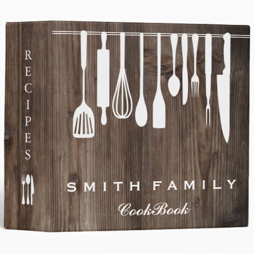 Personalized Family Recipe Cookbook Wood 3 Ring Binder