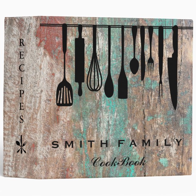 Personalized Family Recipe Cookbook Wood 3 Ring Binder (Front/Spine)