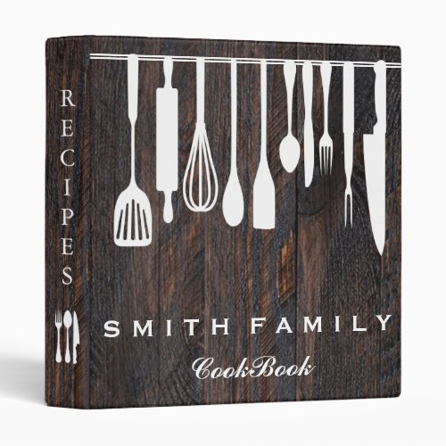 Personalized Family Recipe Cookbook Wood 3 Ring Binder