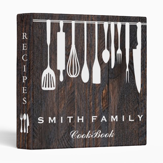 Personalized Family Recipe Cookbook Wood 3 Ring Binder (Front/Spine)