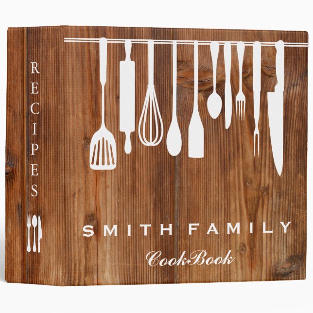 Personalized Family Recipe Cookbook Wood 3 Ring Binder (Front/Spine)
