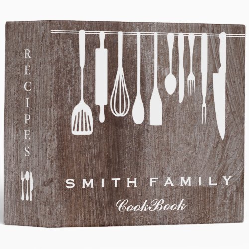 Personalized Family Recipe Cookbook Wood 3 Ring Binder