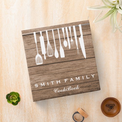 Personalized Family Recipe Cookbook Wood 3 Ring Binder