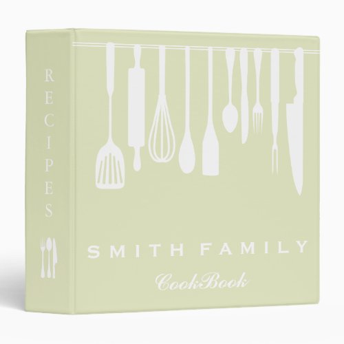 Personalized Family Recipe Utensils Cookbook 3 Ring Binder