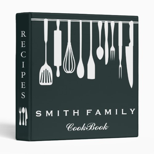 Personalized Family Recipe Utensils Cookbook 3 Ring Binder