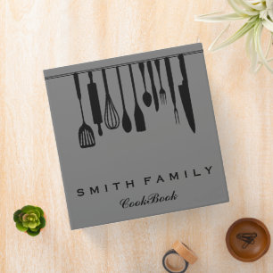 Personalized Family Recipe Utensils Cookbook 3 Ring Binder