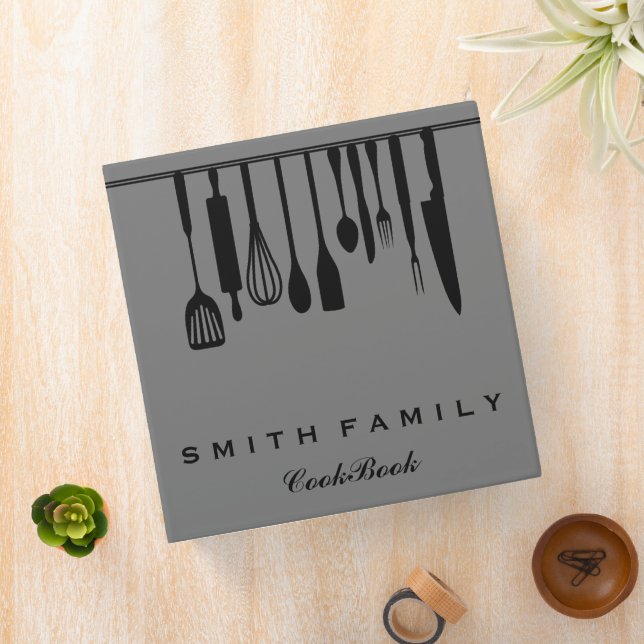 Personalized Family Recipe Utensils Cookbook 3 Ring Binder (In Situ)