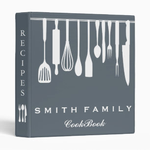 Personalized Family Recipe Utensils Cookbook 3 Ring Binder