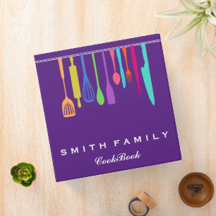 Personalized Family Recipe Utensils Cookbook 3 Ring Binder
