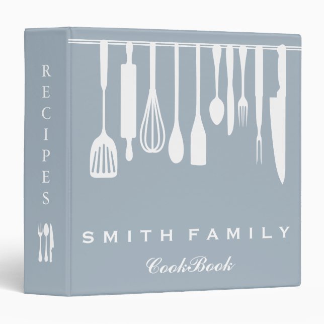 Personalized Family Recipe Utensils Cookbook 3 Ring Binder (Front/Spine)