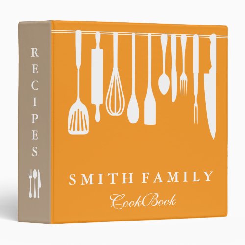Personalized Family Recipe Utensils Cookbook 3 Ring Binder