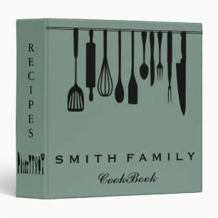 Personalized Family Recipe Utensils Cookbook 3 Ring Binder