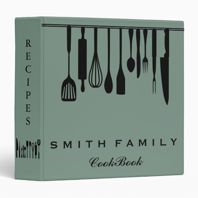 Personalized Family Recipe Utensils Cookbook 3 Ring Binder (Front/Spine)