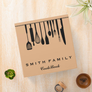 Personalized Family Recipe Utensils Cookbook 3 Ring Binder