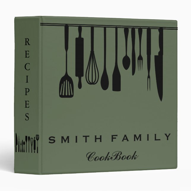Personalized Family Recipe Utensils Cookbook 3 Ring Binder (Front/Spine)
