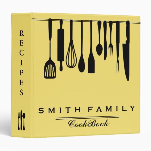 Personalized Family Recipe Utensils Cookbook 3 Ring Binder