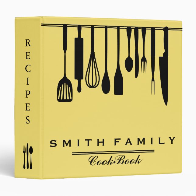 Personalized Family Recipe Utensils Cookbook 3 Ring Binder (Front/Spine)