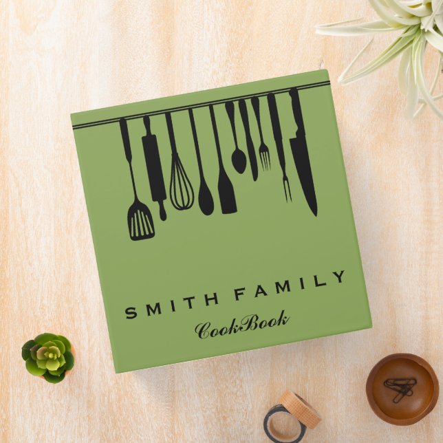 Personalized Family Recipe Utensils Cookbook 3 Ring Binder (In Situ)