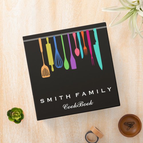 Personalized Family Recipe Utensils Cookbook 3 Ring Binder